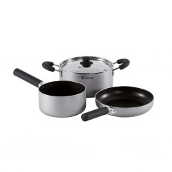 Grytset i aluminium med tålig non-stick behandling.
